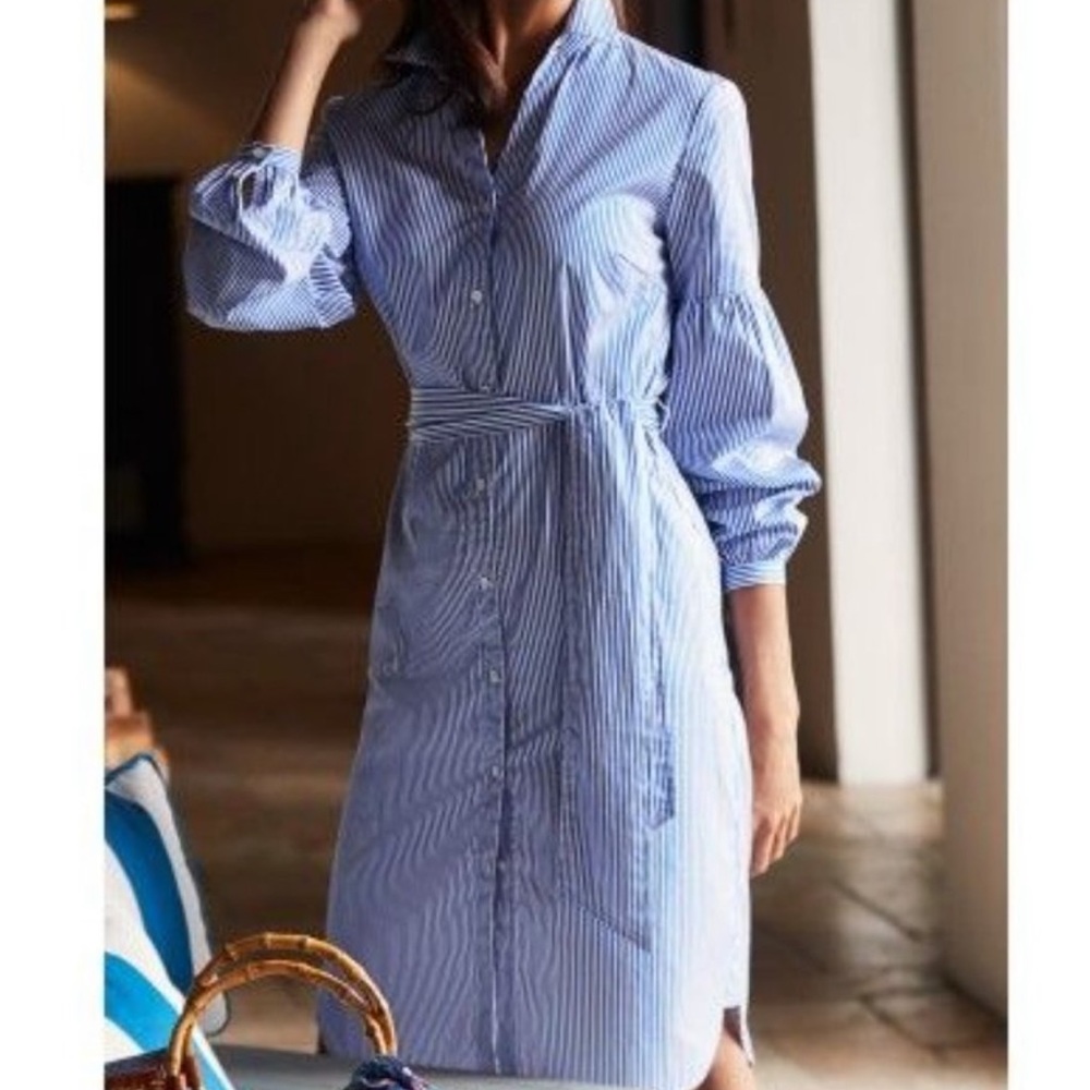 J McLaughlin Blue Milbury Striped Collared Shirt Dress Small